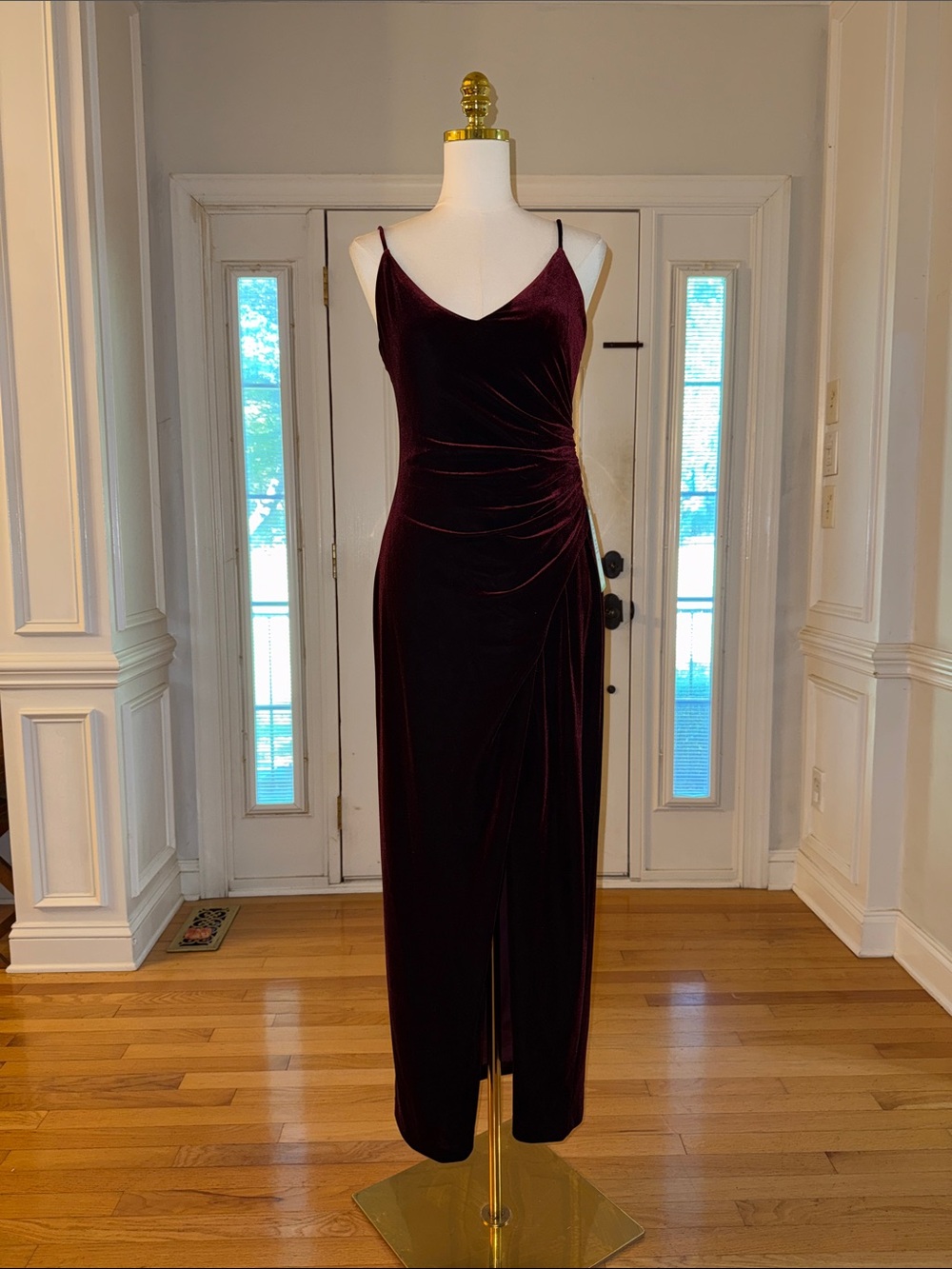 Betsy & Adam Velvet Spaghetti-Strap Maxi Dress in Deep Wine
